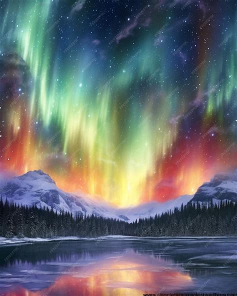 Premium Ai Image Painting Of A Colorful Aurora Bore Over A Lake With