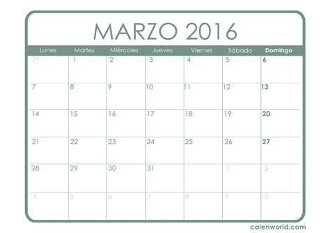 Calendario Marzo 2016 Calendarios Para Imprimir