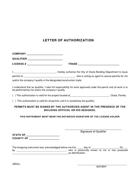 permit authorization letter sample authorization letter