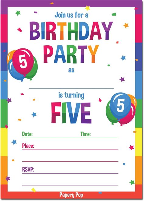 Buy 5th Birthday Party Invitations With Envelopes 15 Count 5 Year