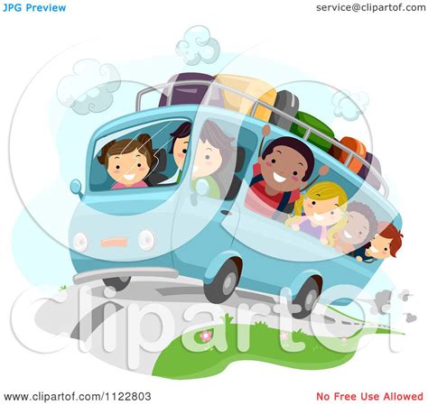 Cartoon Of Happy Children On A Road Trip Royalty Free Vector Clipart