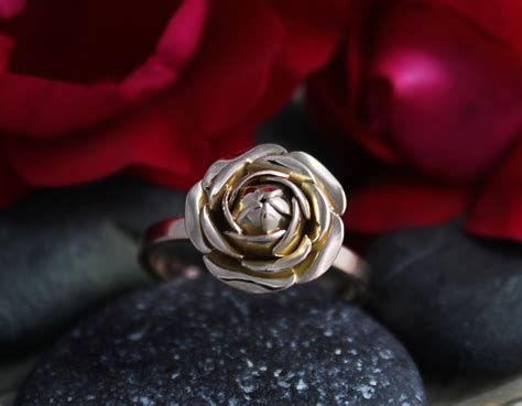 14k Rose Gold Rose Ring Flower Ring Statement Ring Inspired By