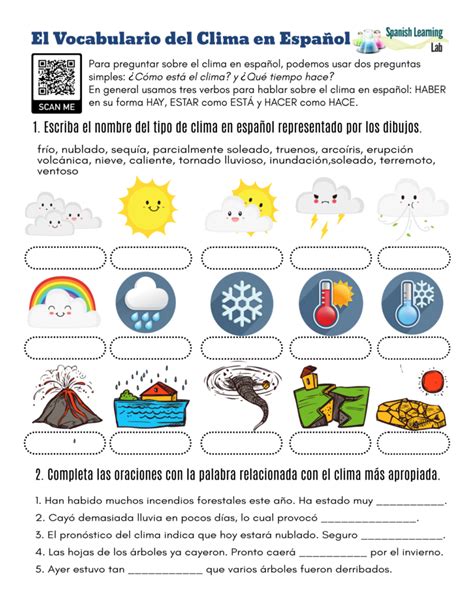 The Vocabulary For The Weather In Spanish Pdf Worksheet Spanish