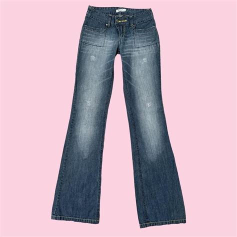 Y2k Low Rise Flared Jeans In Dark Wash Faded Depop
