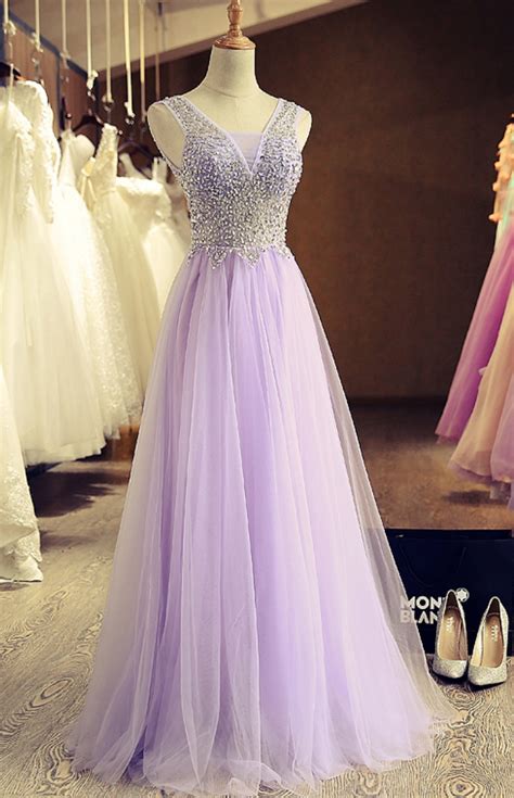 Lovely Lavender Sleeveless A Line Beading Bandage Tulle Prom Dress