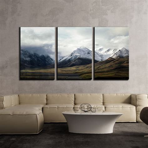 Wall26 3 Piece Canvas Wall Art Snow Covered Mountains Under Cloudy