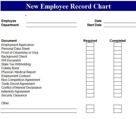 New Employee Record Chart My Excel Templates