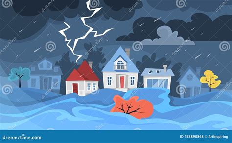 Flood Disaster Concept Storm In The City Natural Disaster Stock
