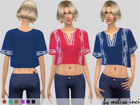 The Sims Resource Embroidered Cropped Top By Melisainci • Sims 4