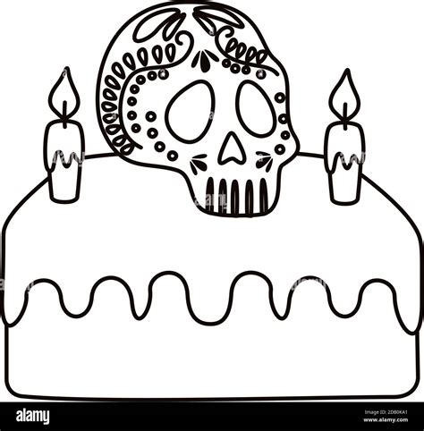 Dia De Los Muertos Skull Painted In Altar Line Style Vector
