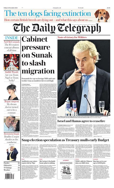 Daily Telegraph Front Page 24th Of November 2023 Tomorrows Papers Today