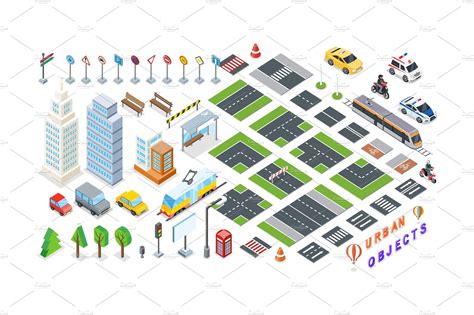 Set Of City 3d Elements For Map Object Illustrations Creative Market