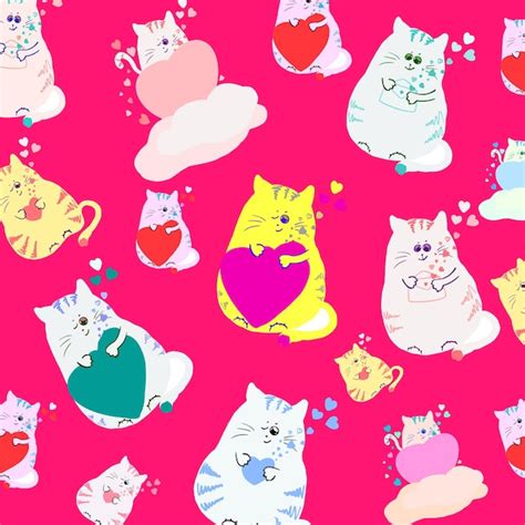 Premium Vector A Set Of With Cute Cartoon Cats Cats In Love