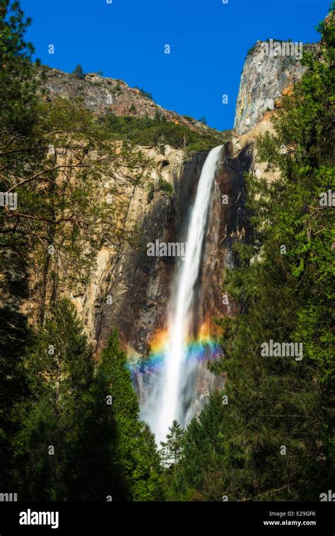 Rainbow Over Bridalveil Falls Yosemite National Park California Usa