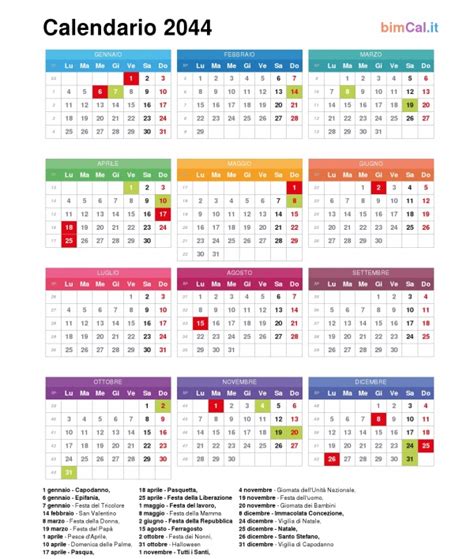 Calendario 2044 Italia Bimcalit