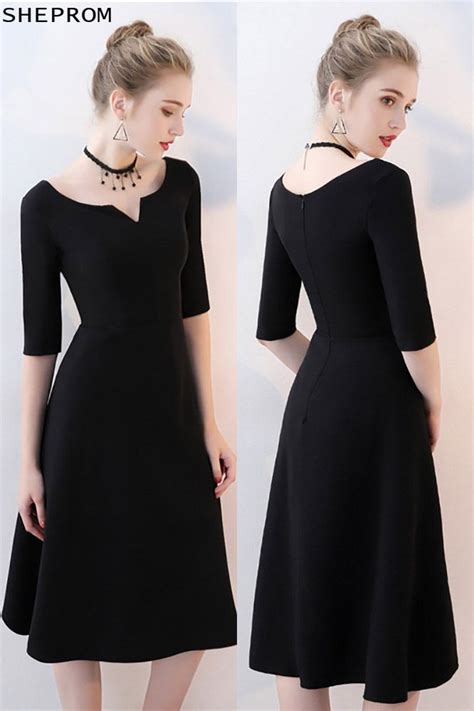 Simple Black Aline Knee Length Party Dress With Sleeves Bls At