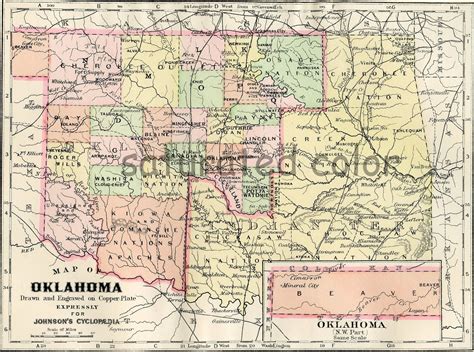Antique Oklahoma Map Vintage Map Original 1895 Map Of