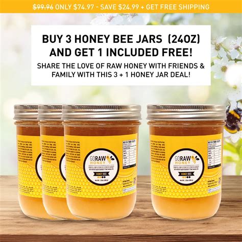 Honey Bee 4 Jar Bulk Honey Bundle Buy 3 Get 1 Free Go Raw Honey