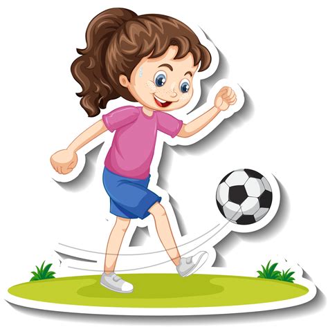 Cartoon Character Sticker With A Girl Playing Football 3013399 Vector