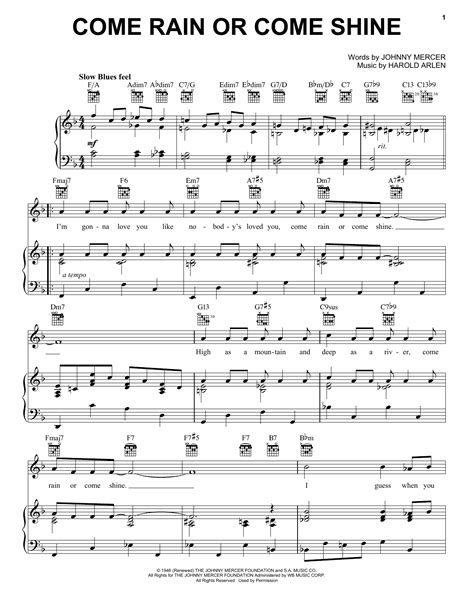 Over the course of a day, come rain come shine depicts a married couple as they prepare for their breakup. Come Rain Or Come Shine | Sheet Music Direct