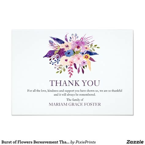 Burst Of Flowers Bereavement Thank You Card Zazzle Thank You Card