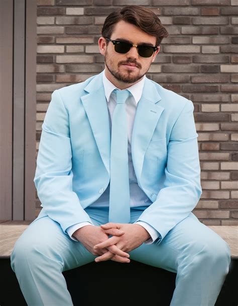 New Sky Blue Groom Tuxedos 2 Piece Mens Wedding Prom Party Suits