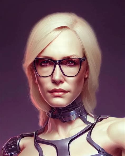 A Thin Blonde Middle Aged Lady Cyborg With Glasses Stable Diffusion