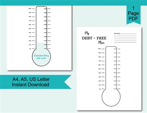 Debt thermometer tracker printable, debt printable, debt tracker, debt payoff, debt repayment 