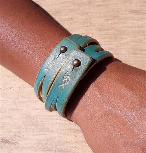 Turquoise Leather Cuff Womens Bracelet Leather Cuff Wrist Etsy