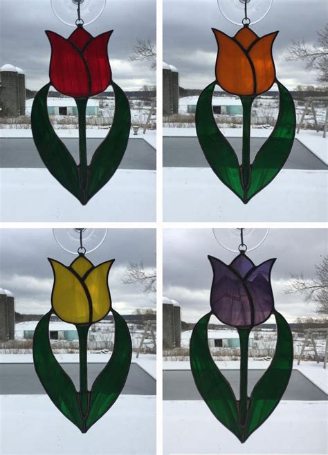 Handmade Stained Glass Tulip Suncatcher Etsy In 2021 Stained Glass Flowers Stained Glass