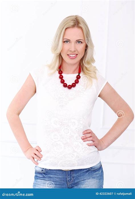 cute blonde with wide smile stock image image of flat clothes 42322607