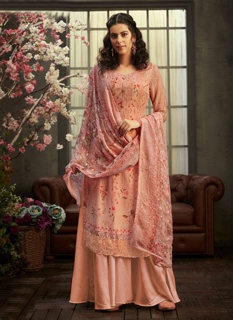 Blush Pink Embroidery Work Palazzo Suit Indian Heavy Anarkali Lehenga Gowns Sharara Sarees