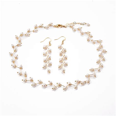 Fashion White Pearl Jewelry Branches Bent Design Women Necklace Earring Sets For Wedding Party