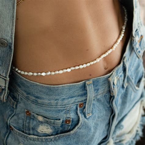 Pearl Belly Chain White Pearl Belly Chain 18k Gold Belly Etsy