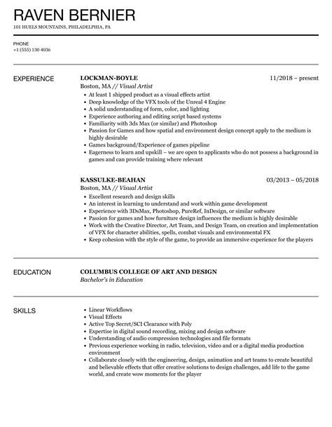 Visual Artist Resume Samples Velvet Jobs