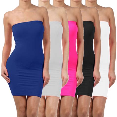 Elastic Tube Mini Dress Strapless Stretch Tight Body Con Seamless One