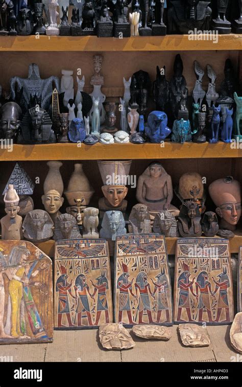 Selection Of Tourist Souvenirs Depicting Egyptian Antiquities For Sale In The Valley Of The