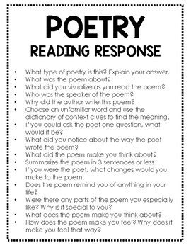 Poetry Reading Response Questions For Virtually Any Poem By No