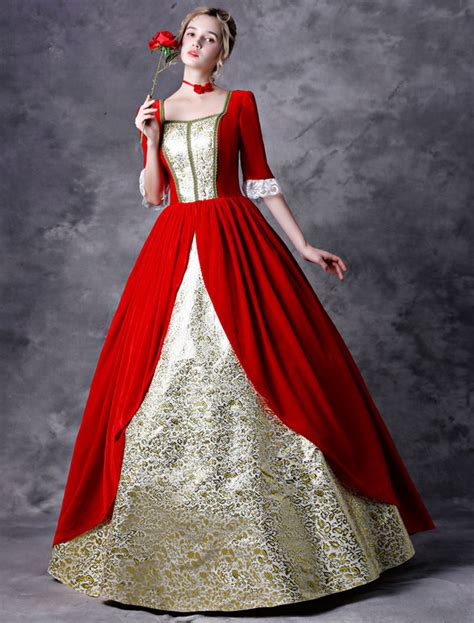 Victorian Dress Costume Womens Red Baroque Masquerade Ball Gowns Half