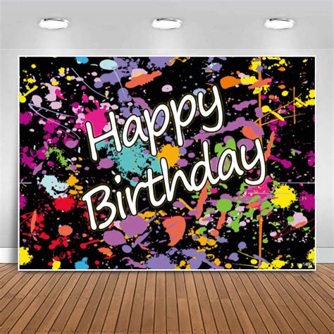 Buy Sensfun Fabric Glow Splatter Happy Birthday Backdrop Abstract Graffiti Splash Paint Neon