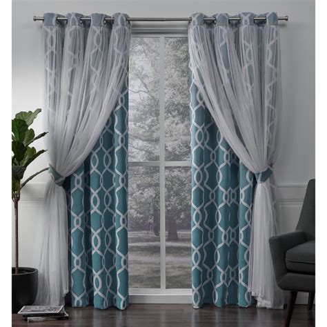 Exclusive Home Curtains 2 Pack Carmela Layered Geometric Blackout And Sheer Grommet Top Curtain