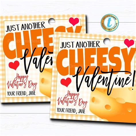Valentines Cheesy Gift Tag Funny Valentine Gift Diy Editable Template