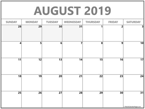 Printable Month Of August Calendar Example Calendar Printable