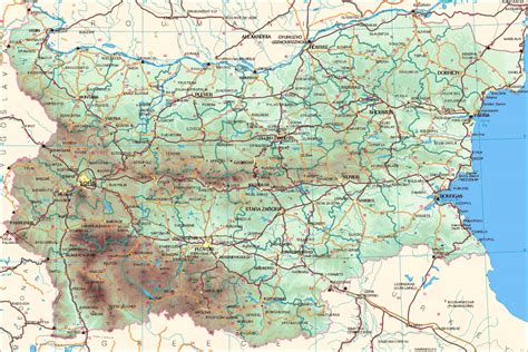 Detailed Elevation Map Of Bulgaria With Roads Bulgaria Europe Mapsland Maps Of The World