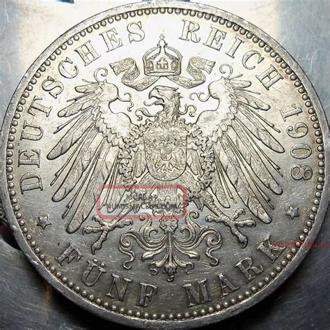German States 5 Mark Silver Coinbig 1908arare Prussia Berlin