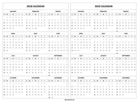 2018 And 2019 Calendar Printable Printable Graphics