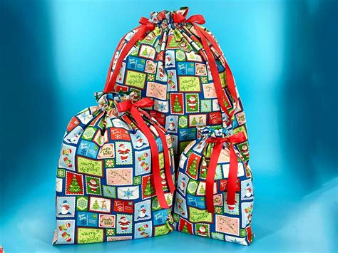 Christmas Fabric Gift Bags Large Medium Small Christmas Etsy