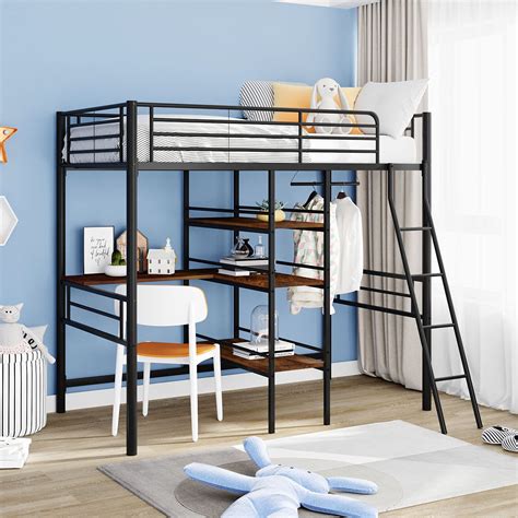 Buy Twin Size Loft Bed With Desk Metal Loft Bed With Desk And Shelves