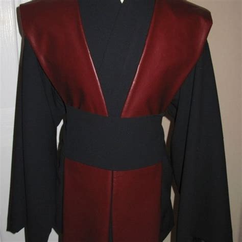 custom sith jedi black wool gabardine tunic and sash burgundy pleather tabards costume by eva