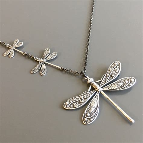 Silver Dragonfly Jewelry Dragonfly Necklace Nature Jewelry Etsy